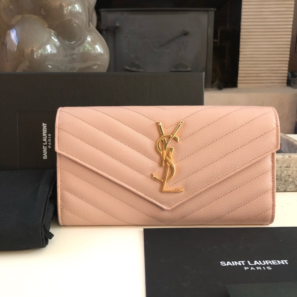 Yves Saint Laurent Blush Quilted Chevron Envelope Wallet